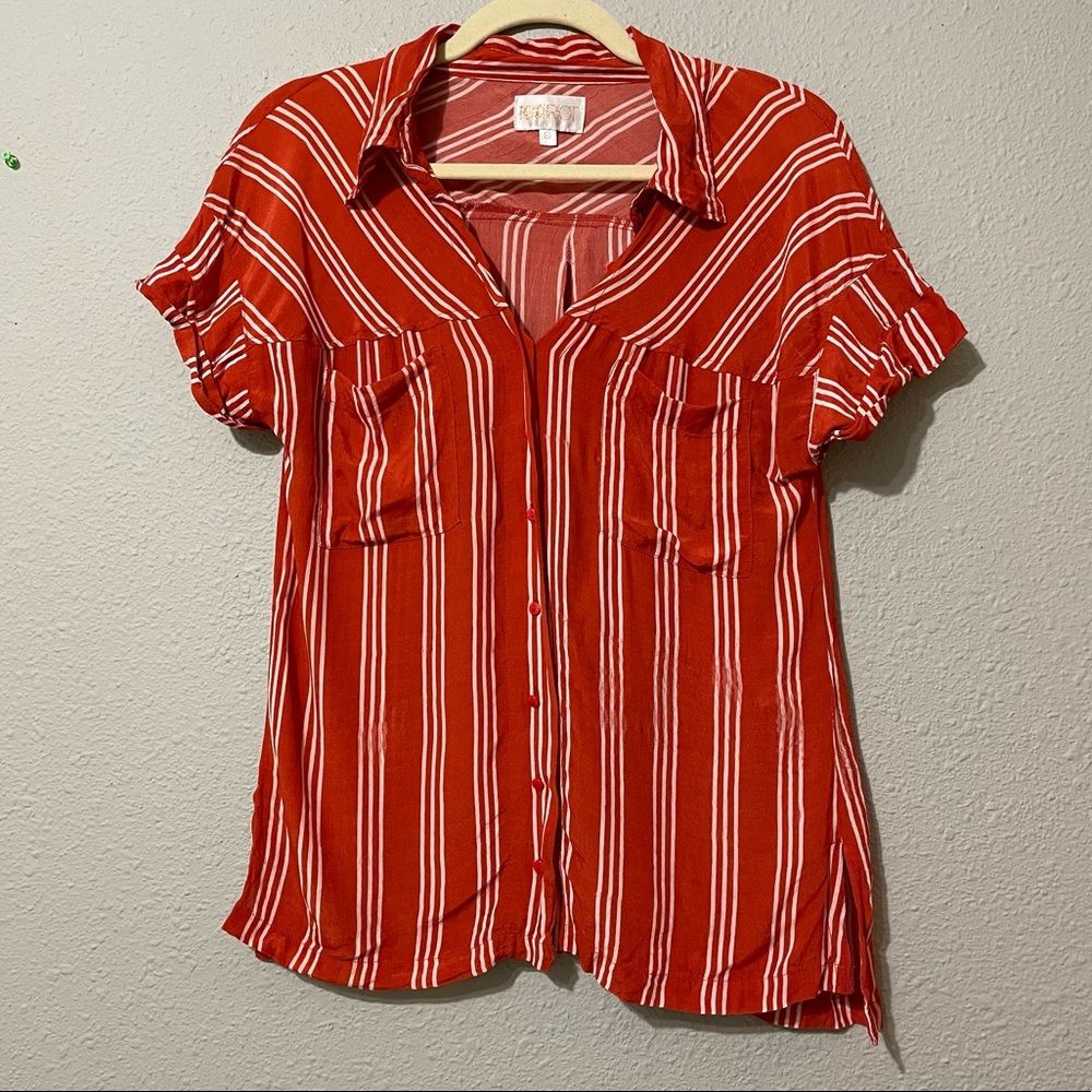Beach Riot Shirt Red & White Striped Short Sleeve Button Down Lightweight XS